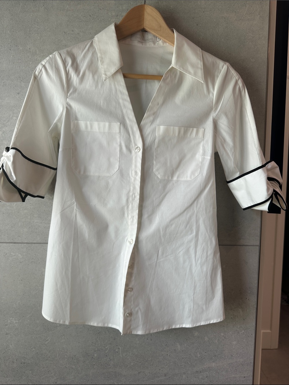 Anna Fontaine - White Button-Down Shirt with Black Trim